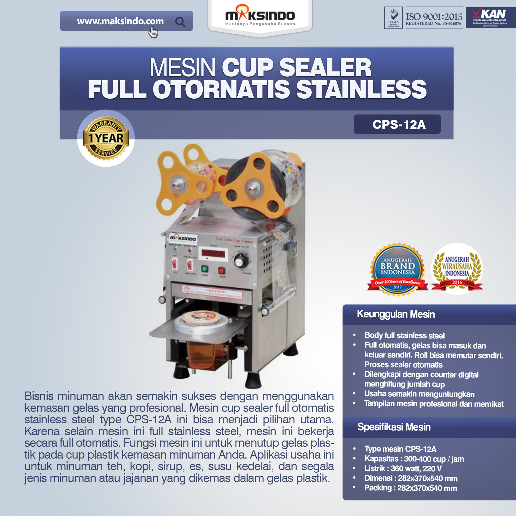 Jual Mesin Cup Sealer Full Otomatis Stainless (CPS-12A) di Pekanbaru