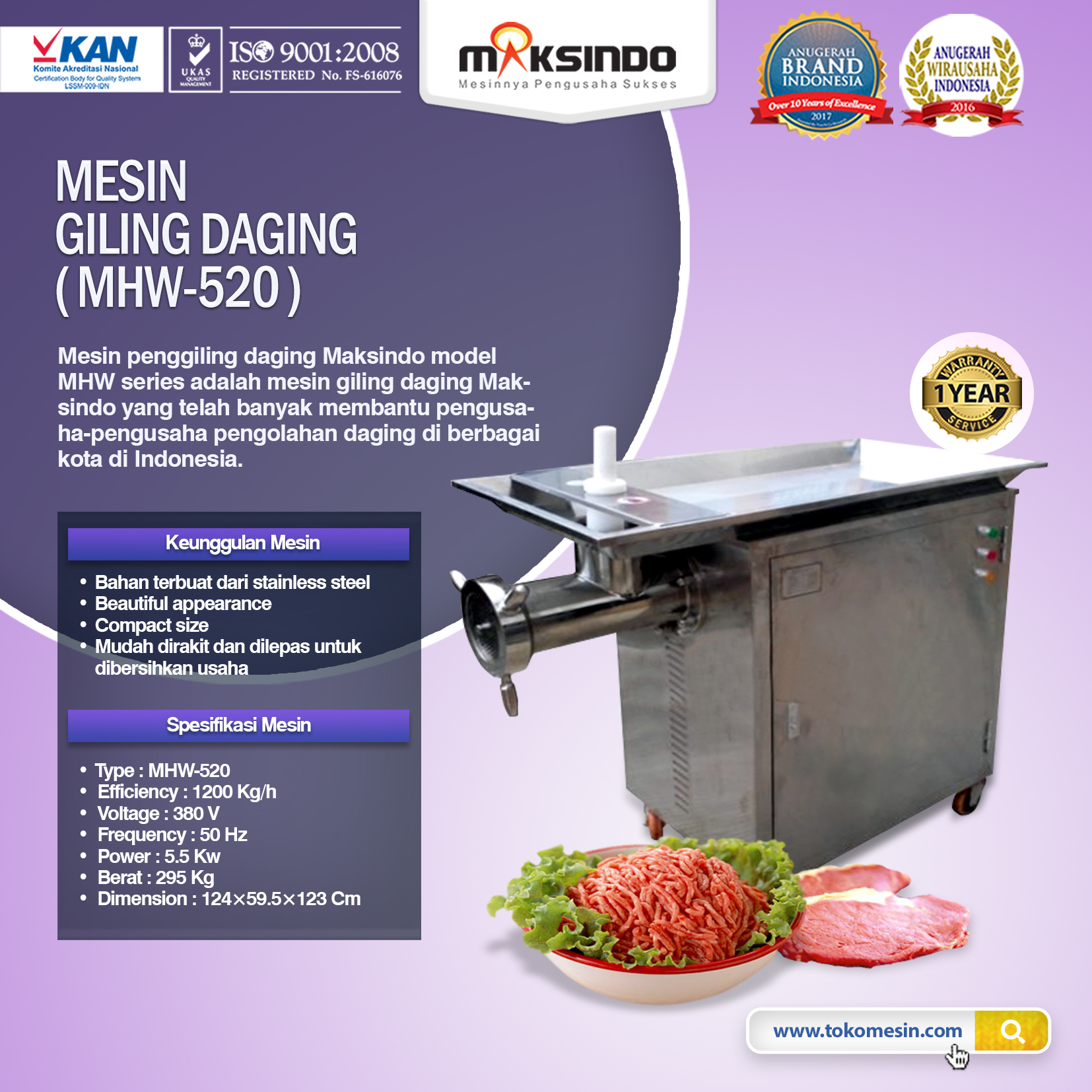 Jual Mesin Giling Daging MHW-520 di Pekanbaru