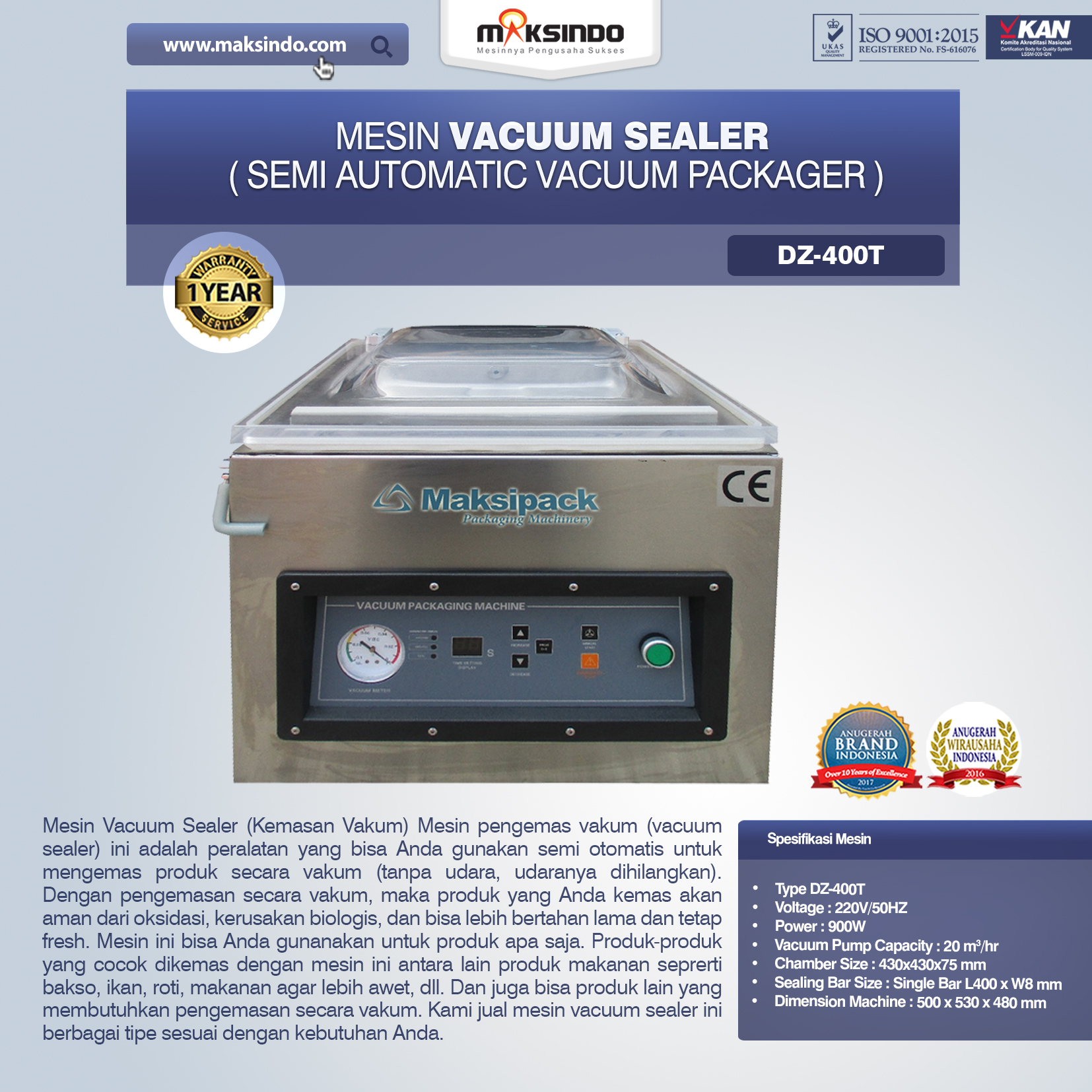 Jual Mesin Vacuum Sealer (DZ400) di Pekanbaru