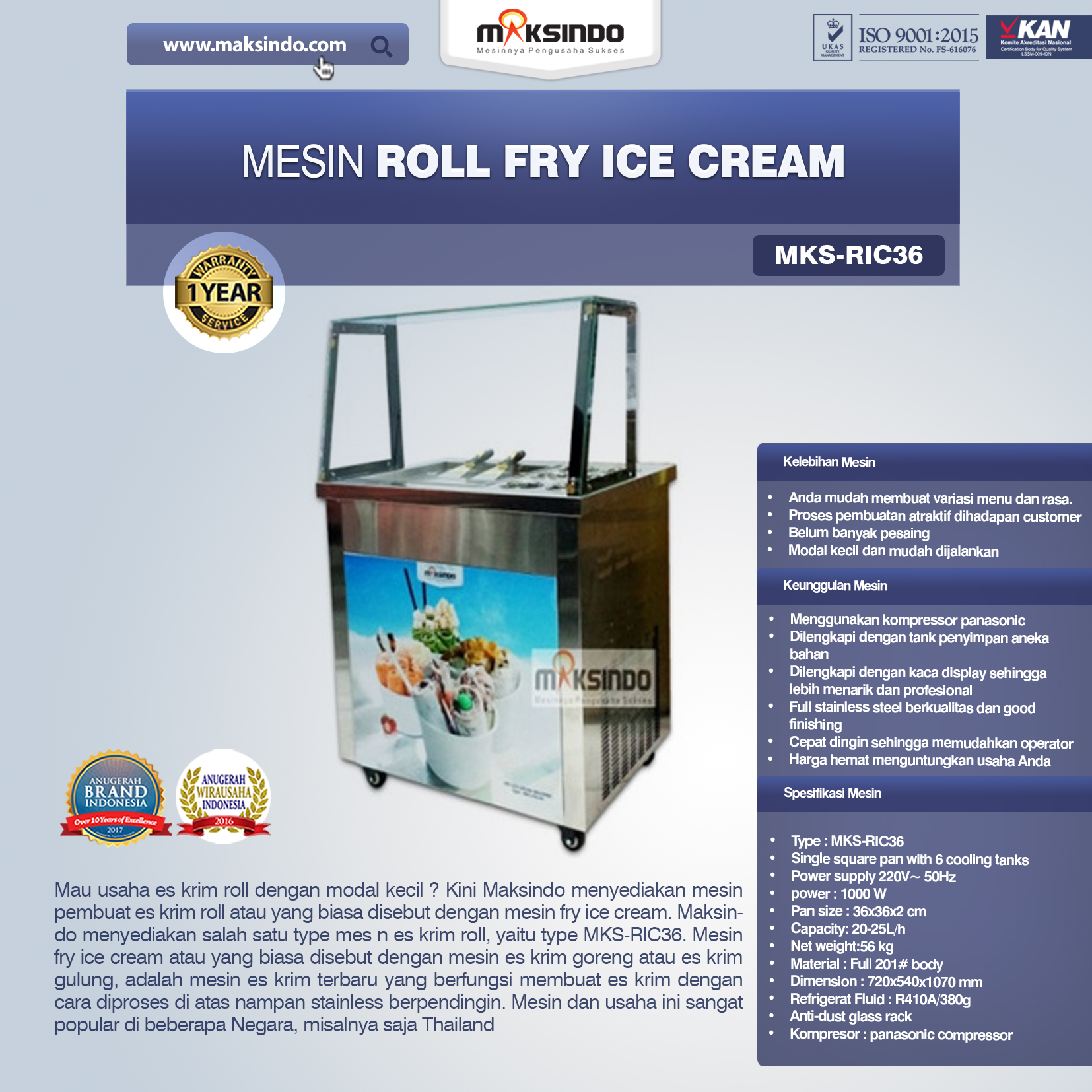 Jual Mesin Roll Fry Ice Cream (RIC36) di Pekanbaru