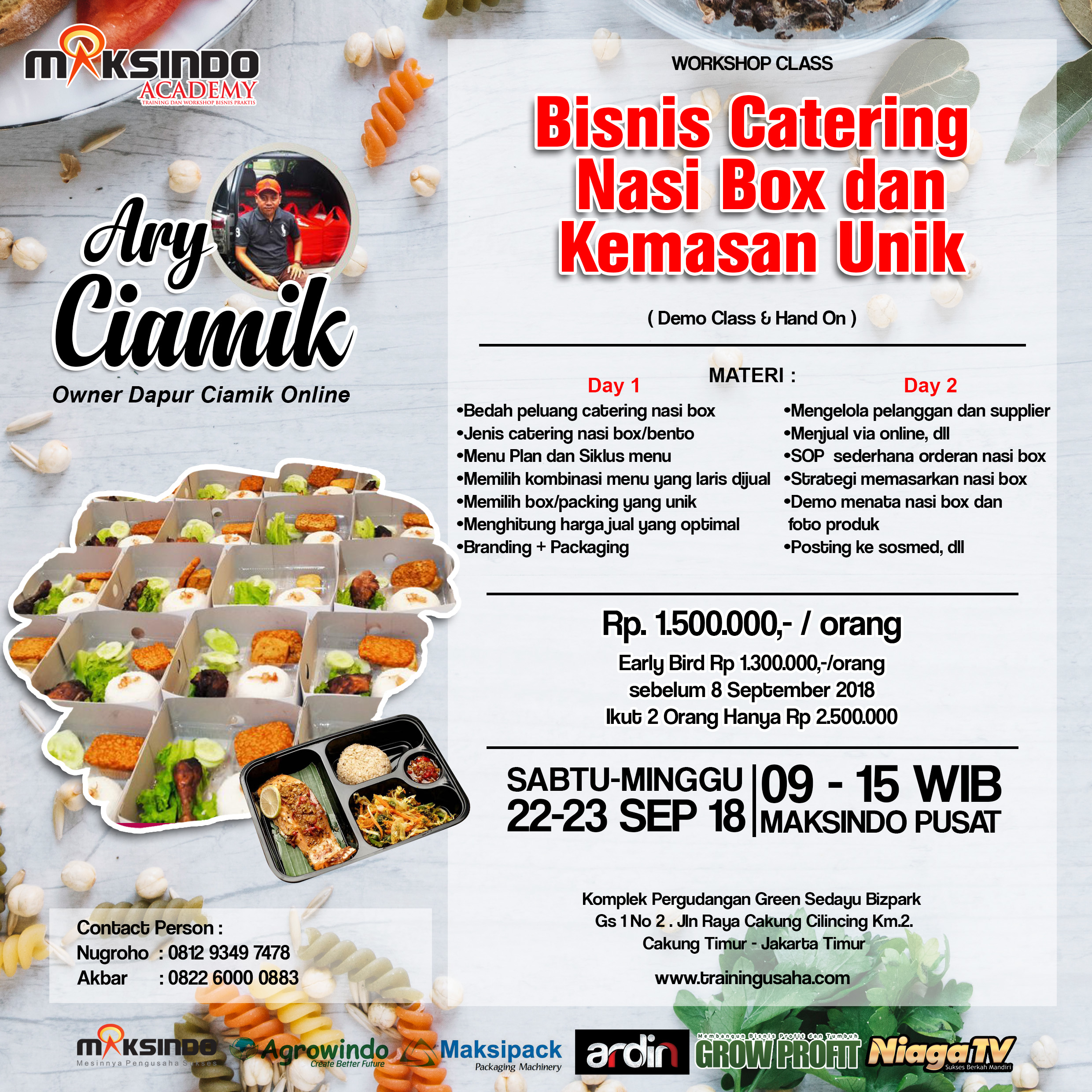 Workshop Class Bisnis Kuliner Catering Nasi Box & Kemasan Unik, 22-23 September 2018
