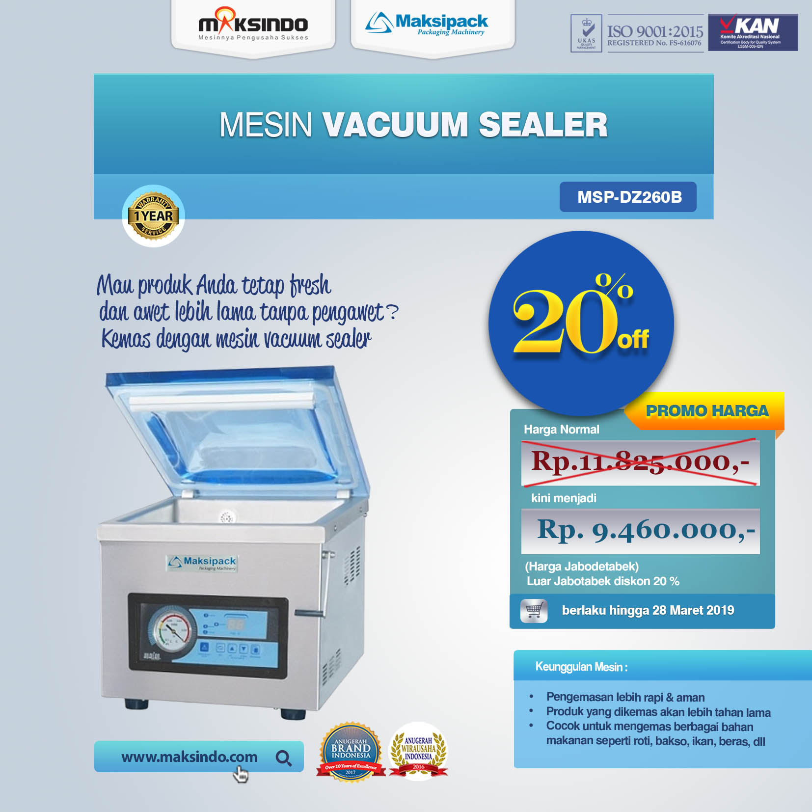 Jual Mesin Vacuum Sealer ( MSP-DZ260B) di Pekanbaru