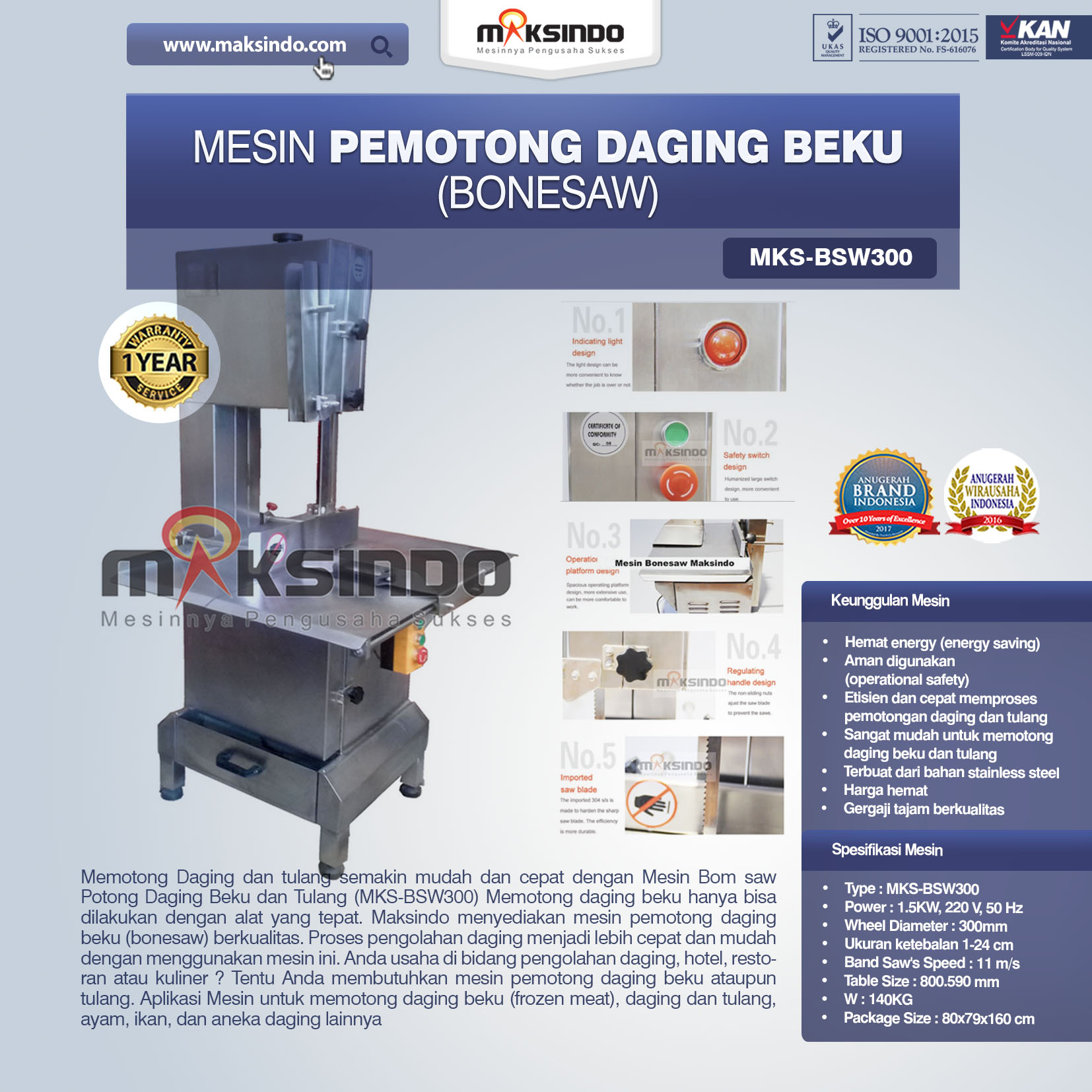 Jual Bonesaw Pemotong Daging Beku (BSW300) di Pekanbaru