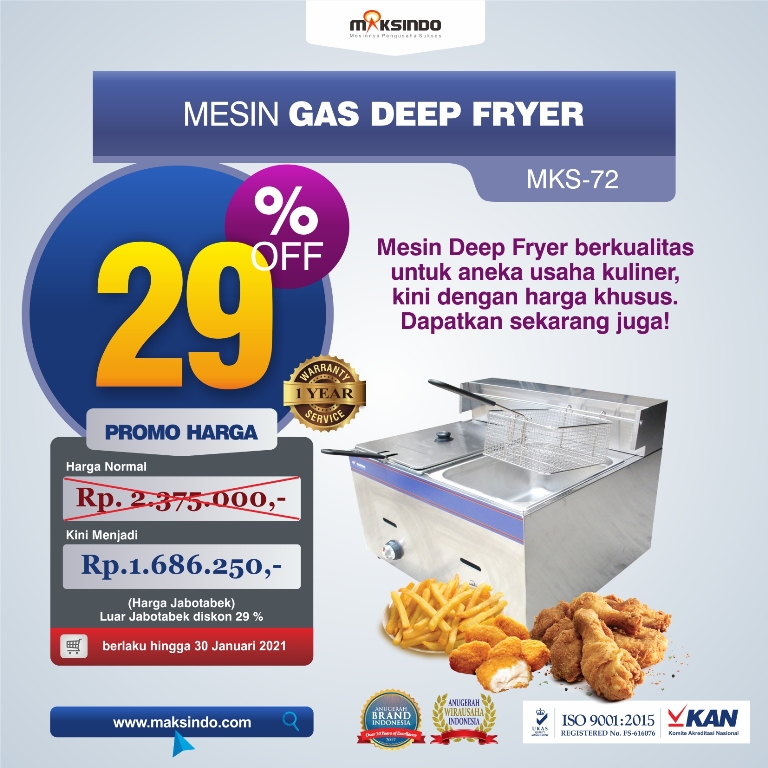 Jual Mesin Gas Deep Fryer MKS-72 di Pekanbaru