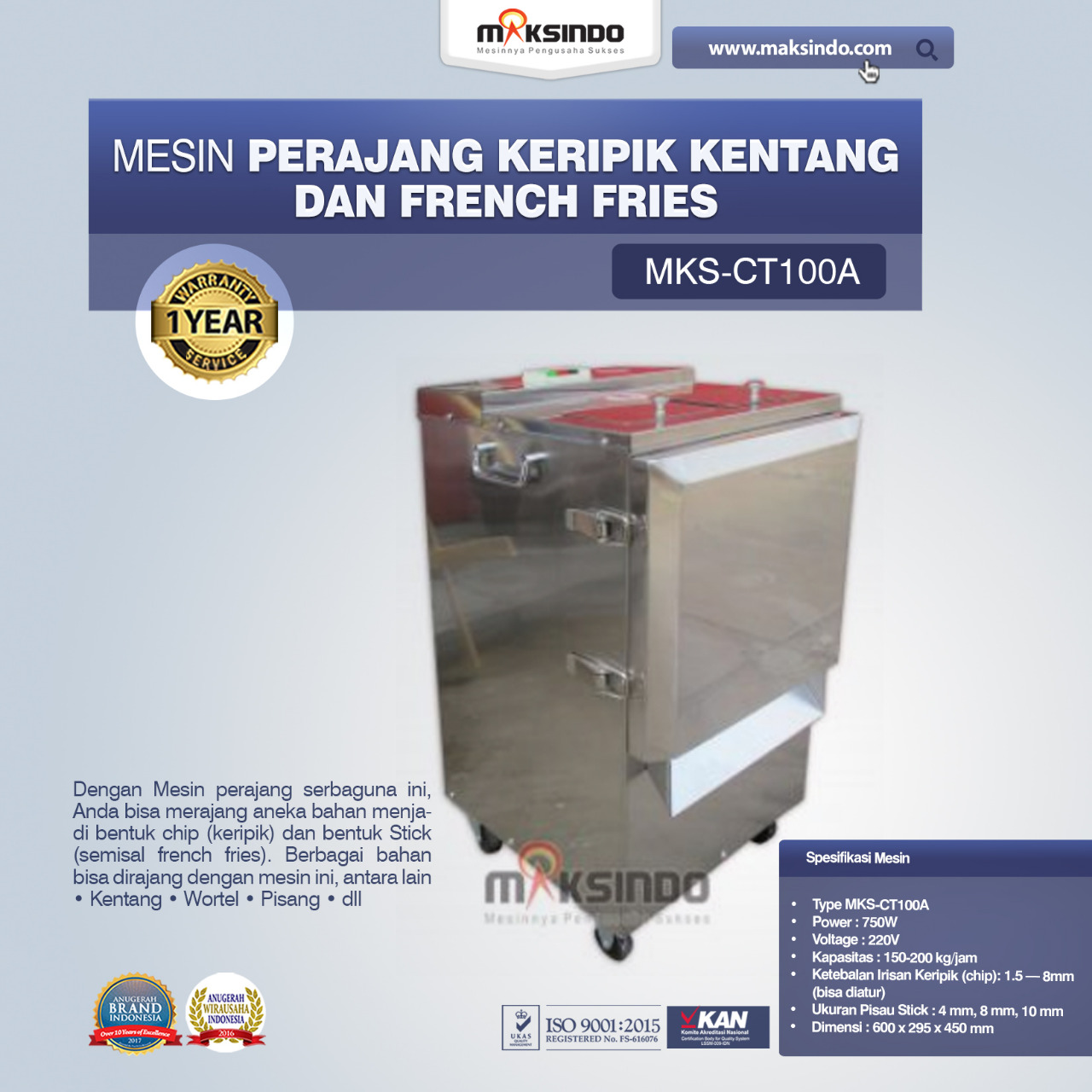Jual Mesin Perajang Keripik Kentang dan French Fries – MKS-CT100A di Pekanbaru