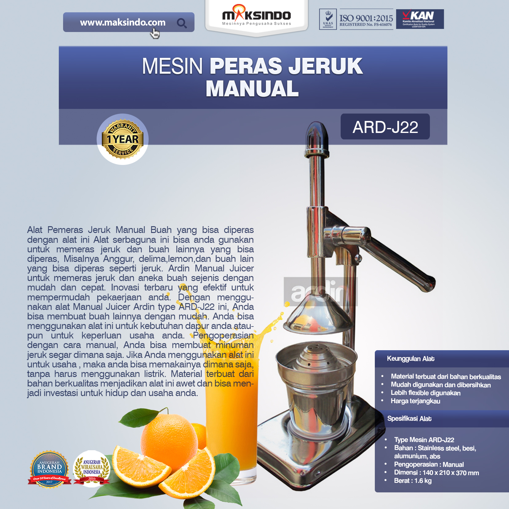 Jual Alat Pemeras Jeruk Manual ARD-J22 di Pekanbaru