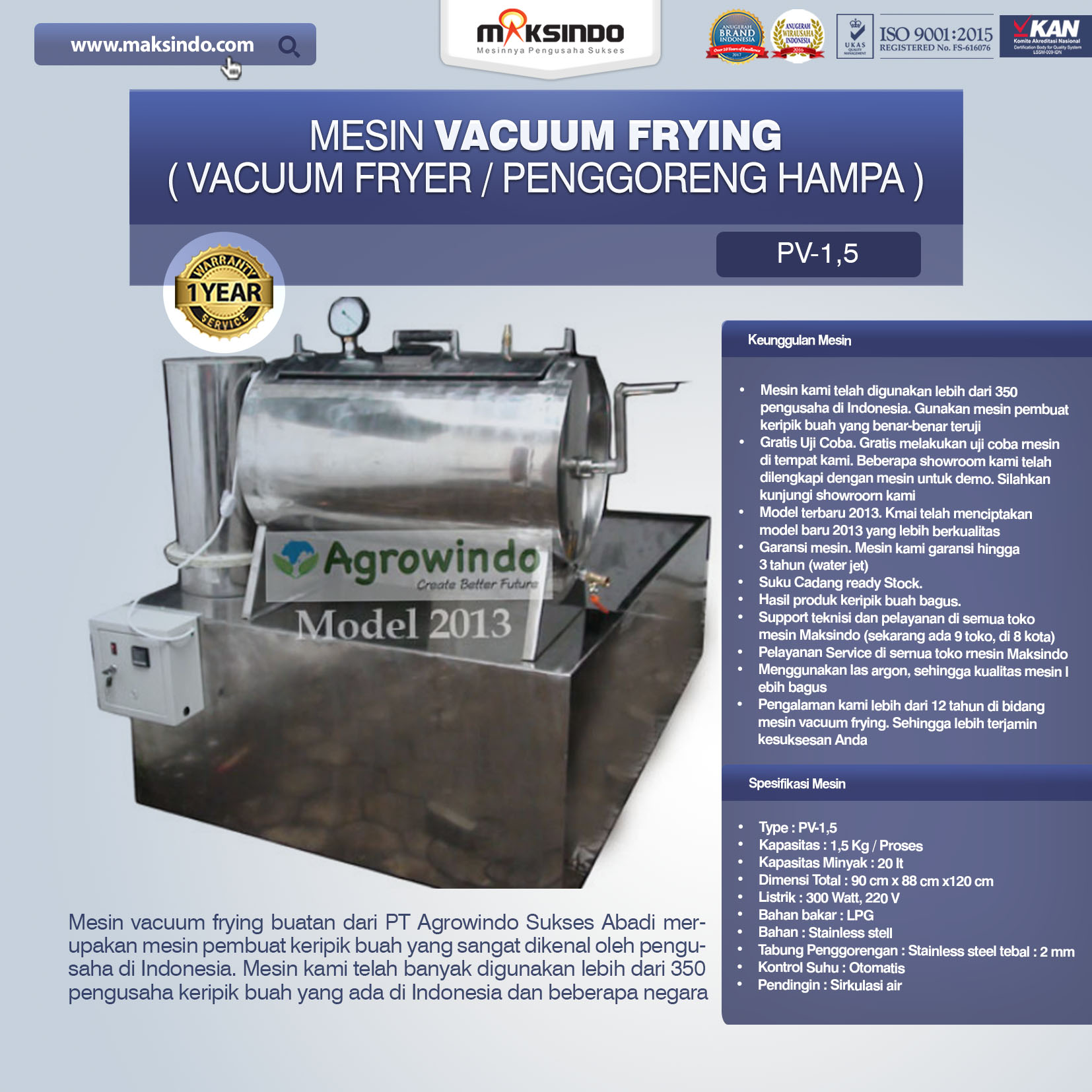 Jual Mesin Vacuum Frying Kapasitas 1.5 kg di Pekanbaru