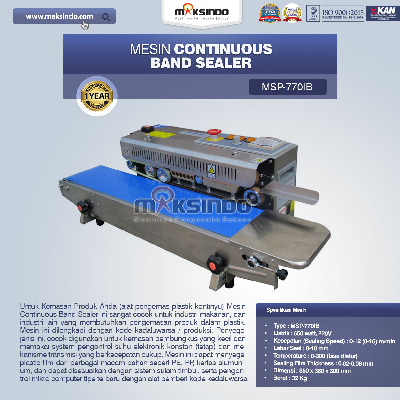 Jual Continuous Band Sealer MSP-770IB di Pekanbaru