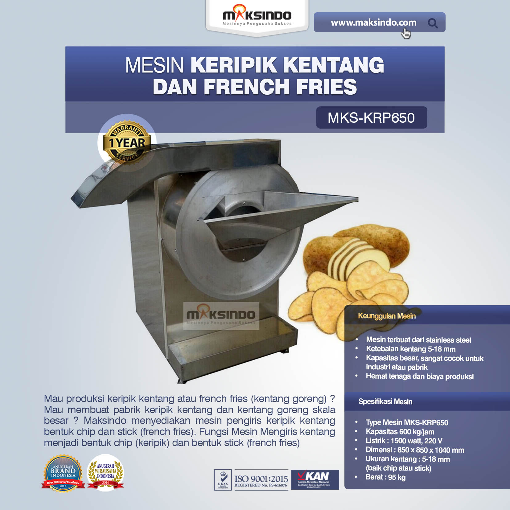 JUal Mesin Keripik Kentang dan French Fries KRP650 di Pekanbaru