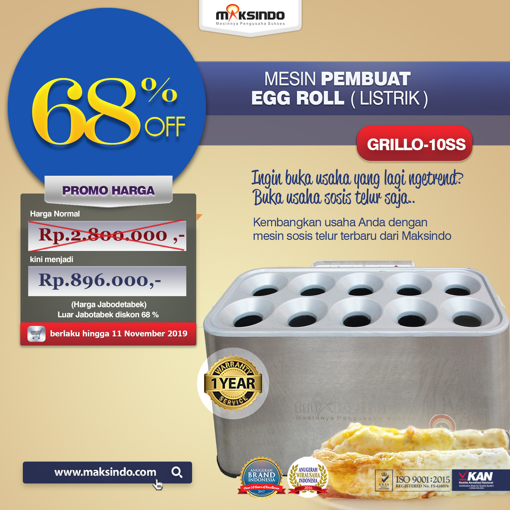 Jual Mesin Pembuat Egg Roll (Listrik) GRILLO-10SS di Pekanbaru