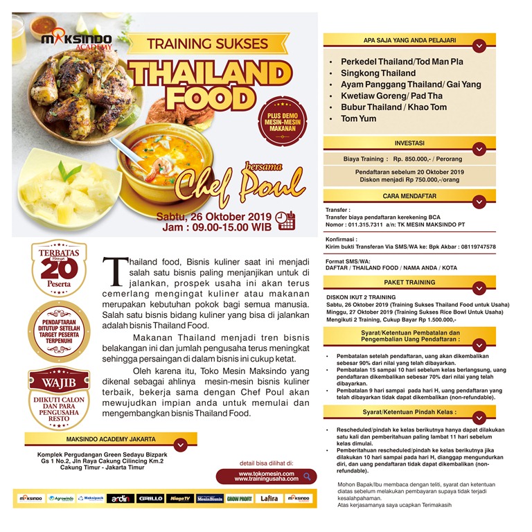 Training Sukses Thailand Food Untuk Usaha, Sabtu, 26 Oktober 2019
