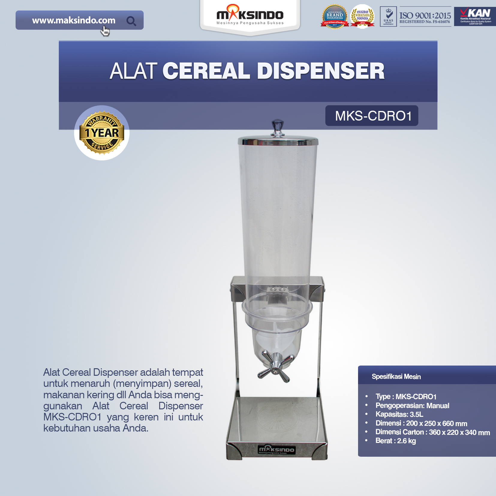 Jual Alat Cereal Dispenser MKS-CDR01 Di Pekanbaru