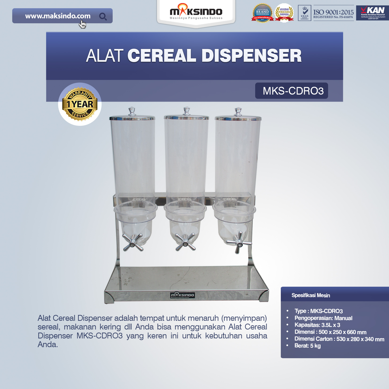 Jual Alat Cereal Dispenser MKS-CDR03 Di Pekanbaru