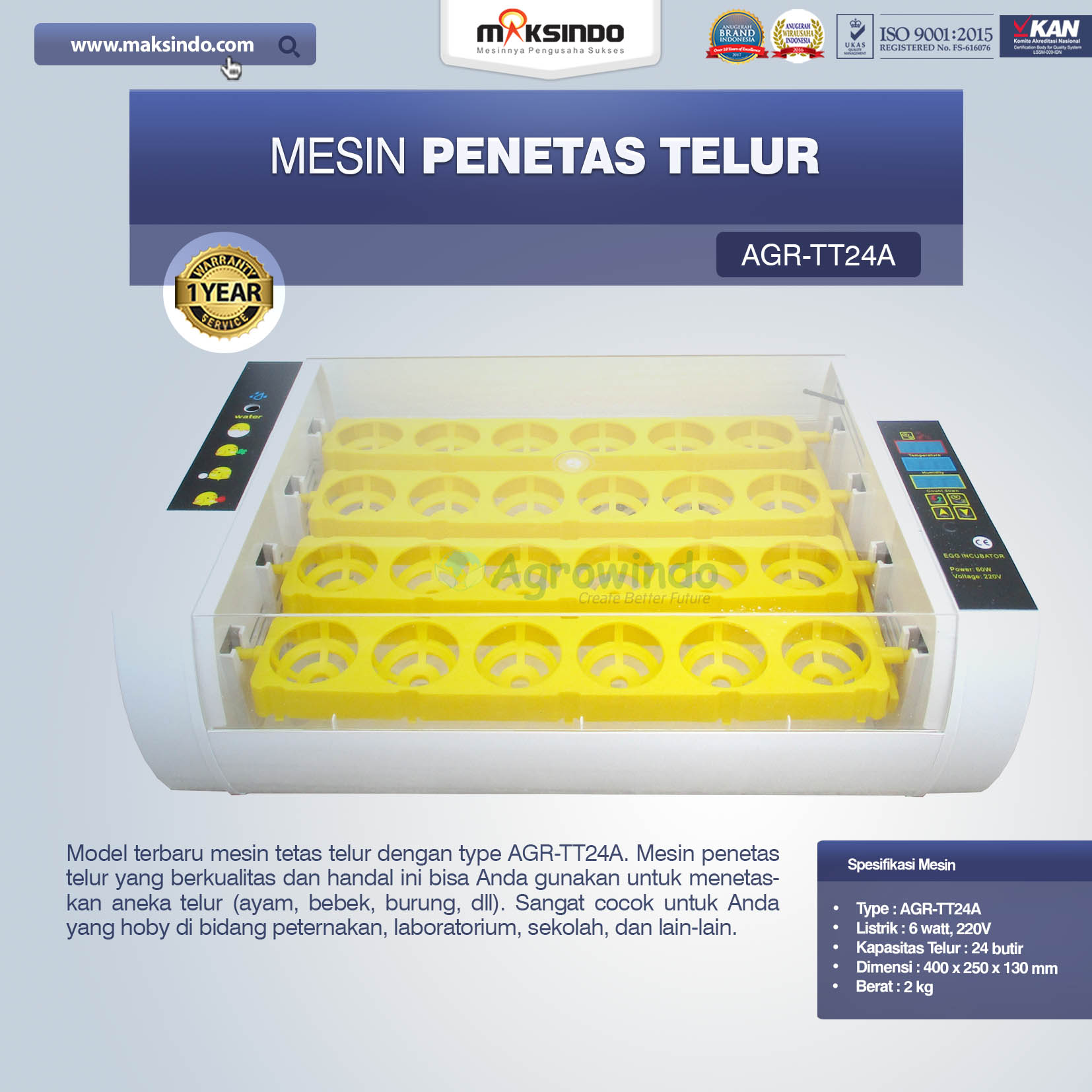 Jual Mesin Penetas Telur AGR-TT24A Di Pekanbaru