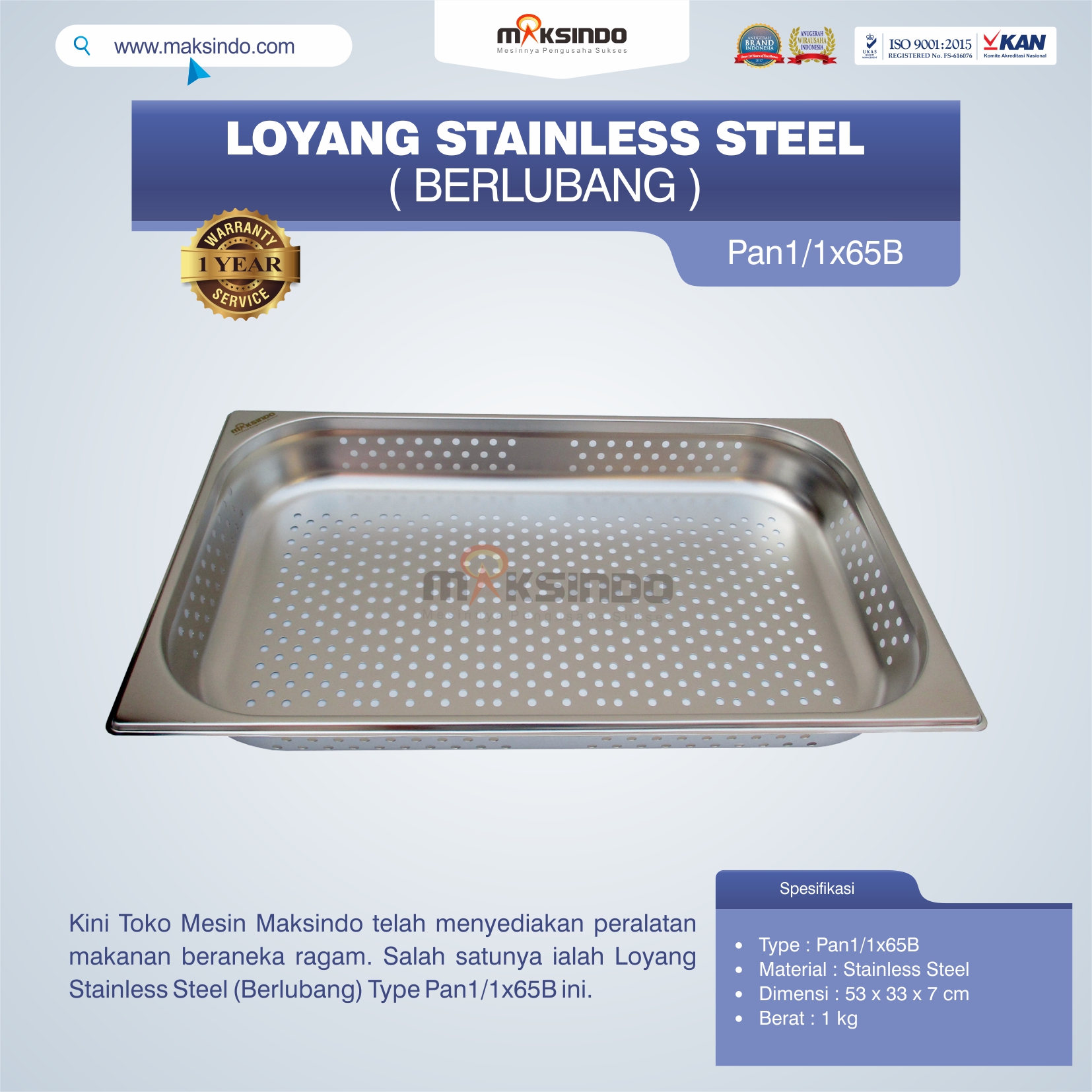 Jual Loyang Stainless Steel (Berlubang) Type Pan1/1x65B di Pekanbaru