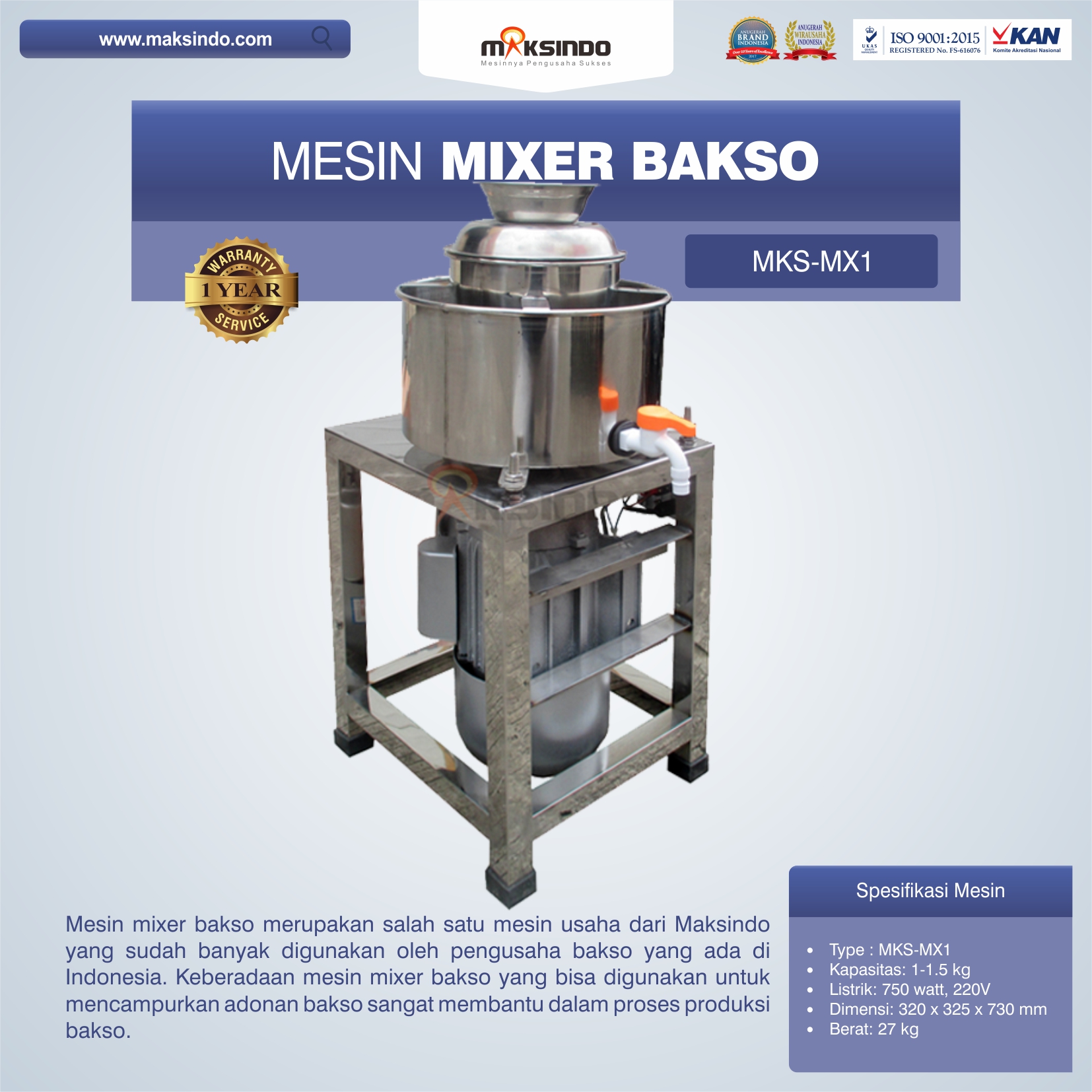 Jual Mesin Mixer Bakso MKS-MX1 di Pekanbaru