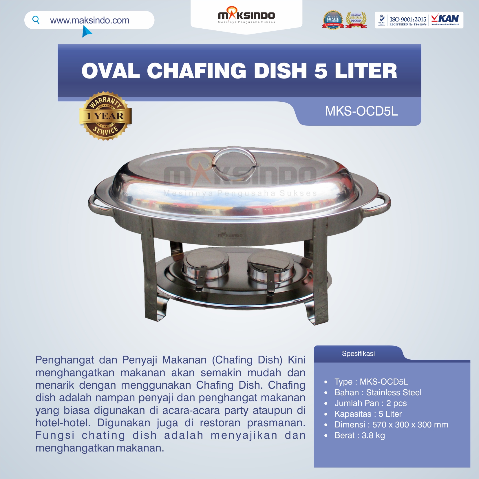 Jual Oval Chafing Dish 5 Liter di Pekanbaru
