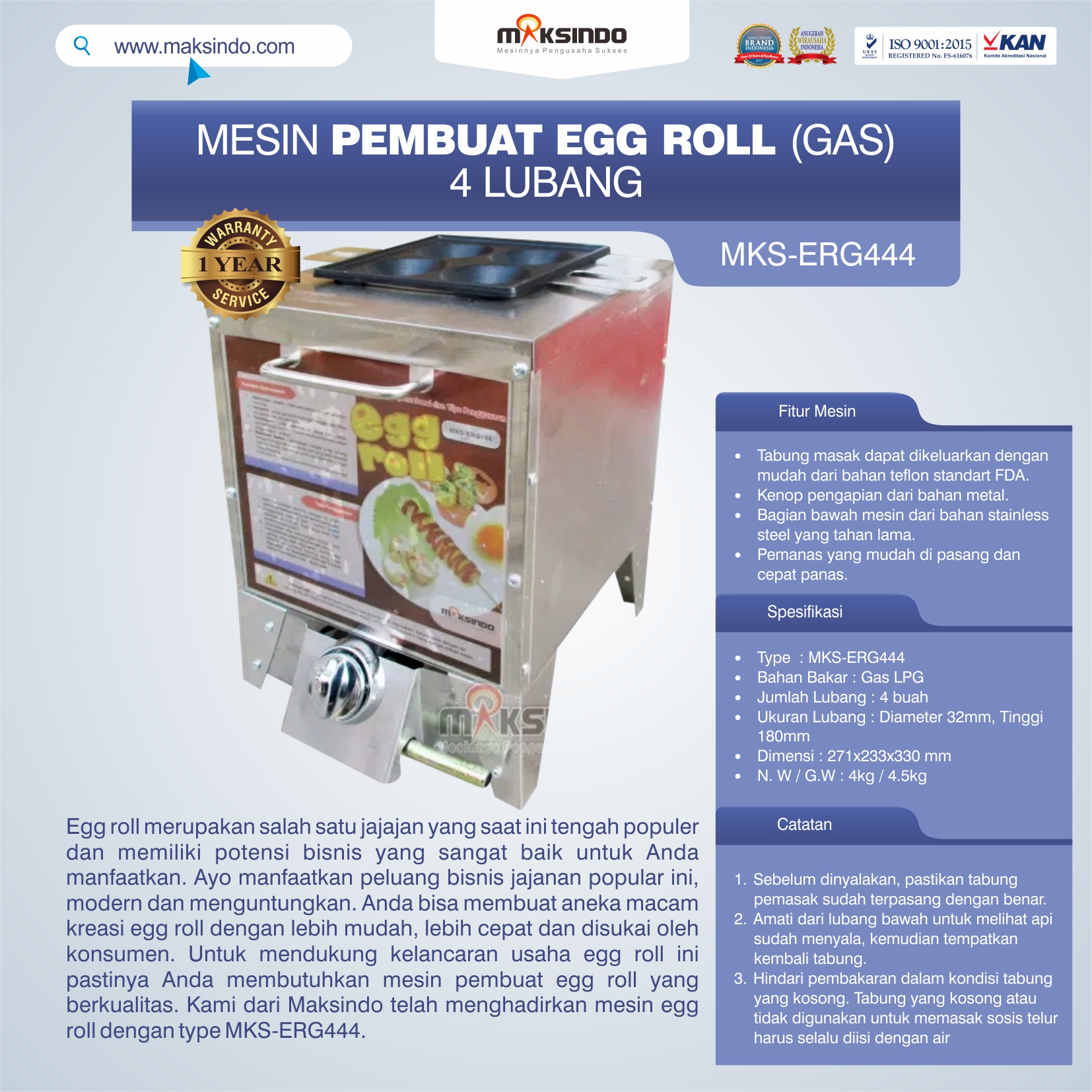 Jual Mesin Pembuat Egg Roll (Gas) 4 Lubang MKS-ERG444 di Pekanbaru