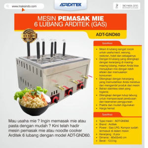 Jual Mesin Pemasak Mie 6 Lubang Arditek (gas) ADT-GND60 di Pekanbaru